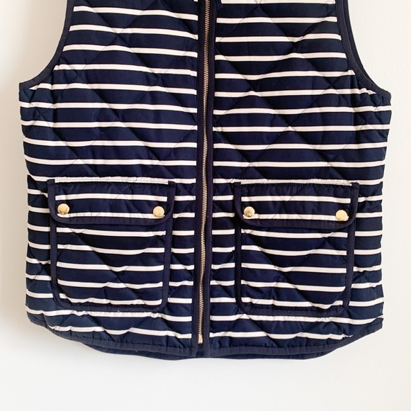 J. Crew Navy Blue White Stripe Down Puffer Vest Medium - Picture 3 of 7